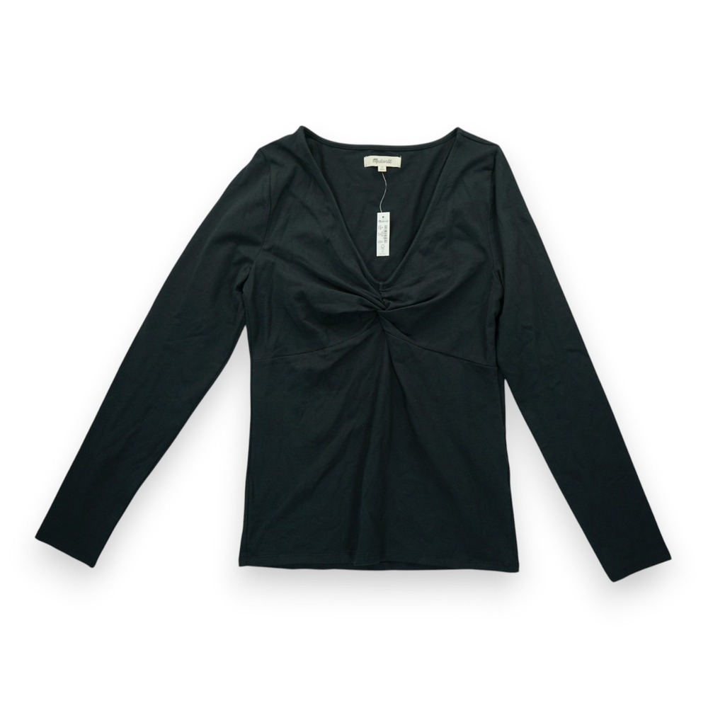 NWT Madewell Twist-Front Long-Sleeve Tee,‎ Black Size Medium